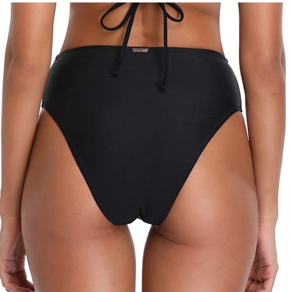 Relleciga High Cut High Waisted Black Bikini Swim Bottom Cheeky Large - Picture 9 of 10